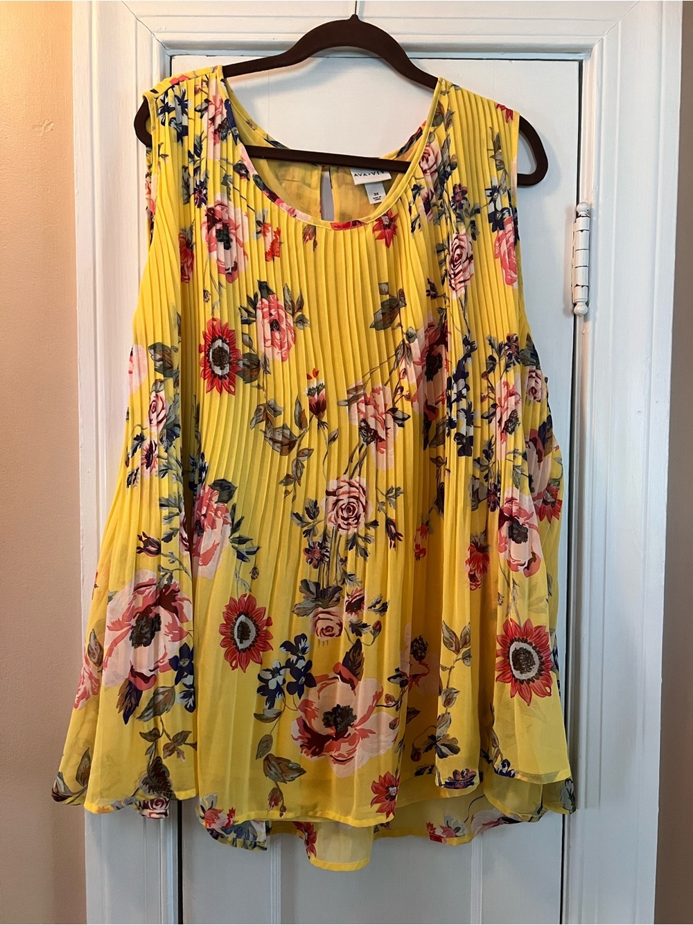 Yellow Floral Pleated Sleeveless Top